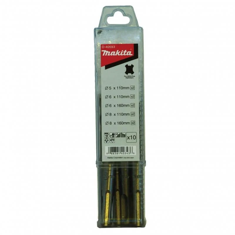 Grąžtas Makita SDS-PLUS Grąžtų Komplektas (5x110mm x2; 6x110mm x2; 6x160mm x2; 8x110mm x2; 8x160mm x2) D-40593