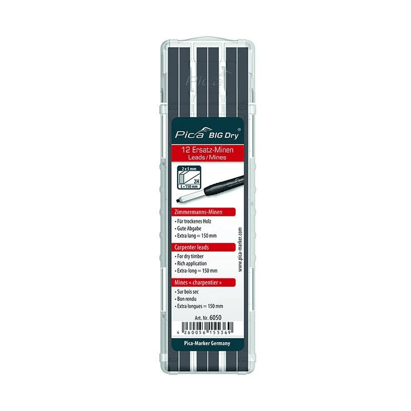 Pica BIG Dry refills, Carpenter, grafito spalvos 2H (keičiamos šerdelės) 12 vnt.