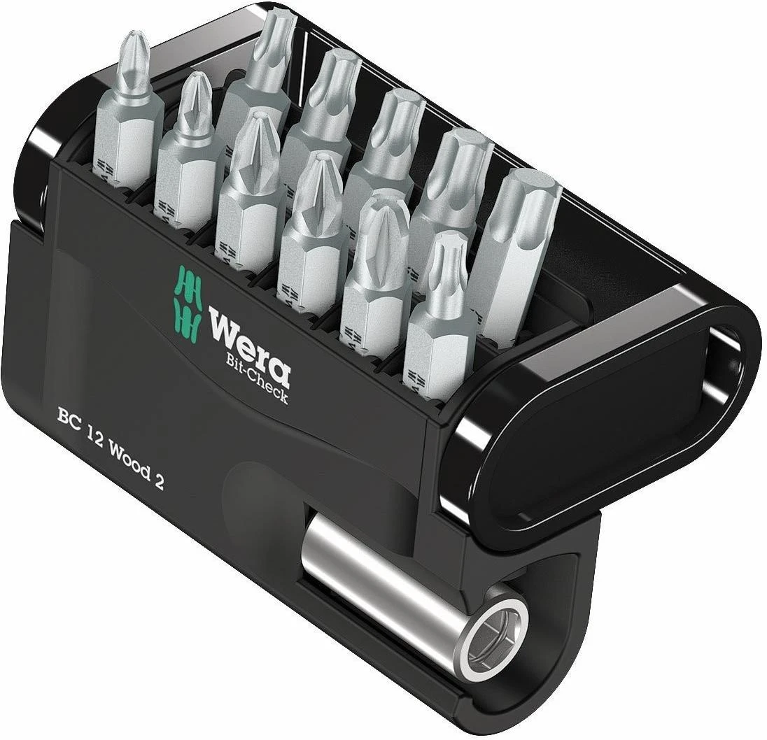 Antgalių komplektas Bit-Check 12 Wood 2, 12vnt, Wera