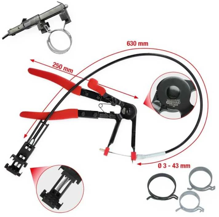 Universalios žarnų apkabų žnyplės su lanksčiu troseliu KS TOOLS 630mm