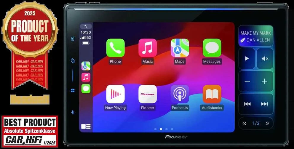 Pioneer automagnetolos ekranas su Apple CarPlay sąsaja