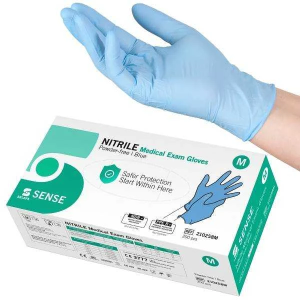 Nitrilo pirštinės be pudros mėlynos Selefa Sense Nitrile Gloves Mėlyna M 200 vnt.