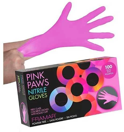 Nitrilinės, rožinės pirštinės Framar Rožinė Paws Nitrile Gloves 100vnt S dydis