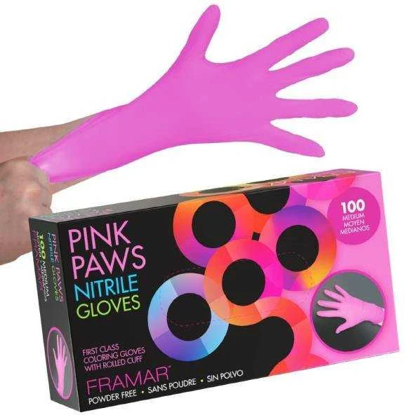 Nitrilinės, rožinės pirštinės Framar Rožinė Paws Nitrile Gloves 100vnt M dydis