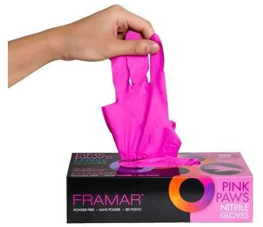 Nitrilinės, rožinės pirštinės Framar Rožinė Paws Nitrile Gloves 100vnt M dydis
