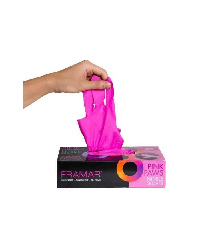 Nitrilinės, rožinės pirštinės Framar Rožinė Paws Nitrile Gloves 100vnt S dydis
