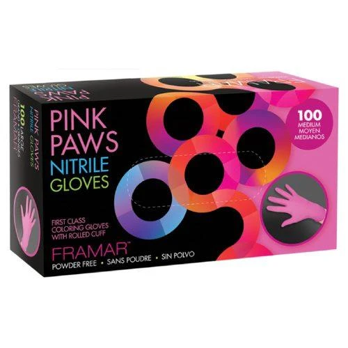 Nitrilinės, rožinės pirštinės Framar Rožinė Paws Nitrile Gloves 100vnt M dydis