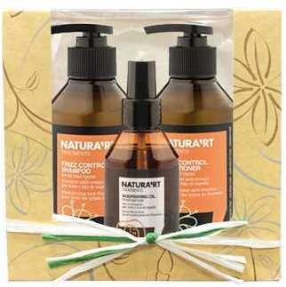 Nepaklusnių plaukų priežiūros rinkinys Rica Natura'rt Frizz Control Šampūnas&Conditioner&maitininantis Oil 250x250x100ml