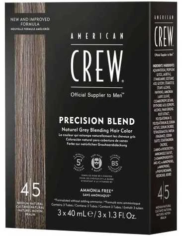 Rinkinys „Trio American Crew Precision Blend“ pusiau ilgalaikiai plaukų dažai, 4-5 natūralios spalvos, 3 vnt., 40 ml