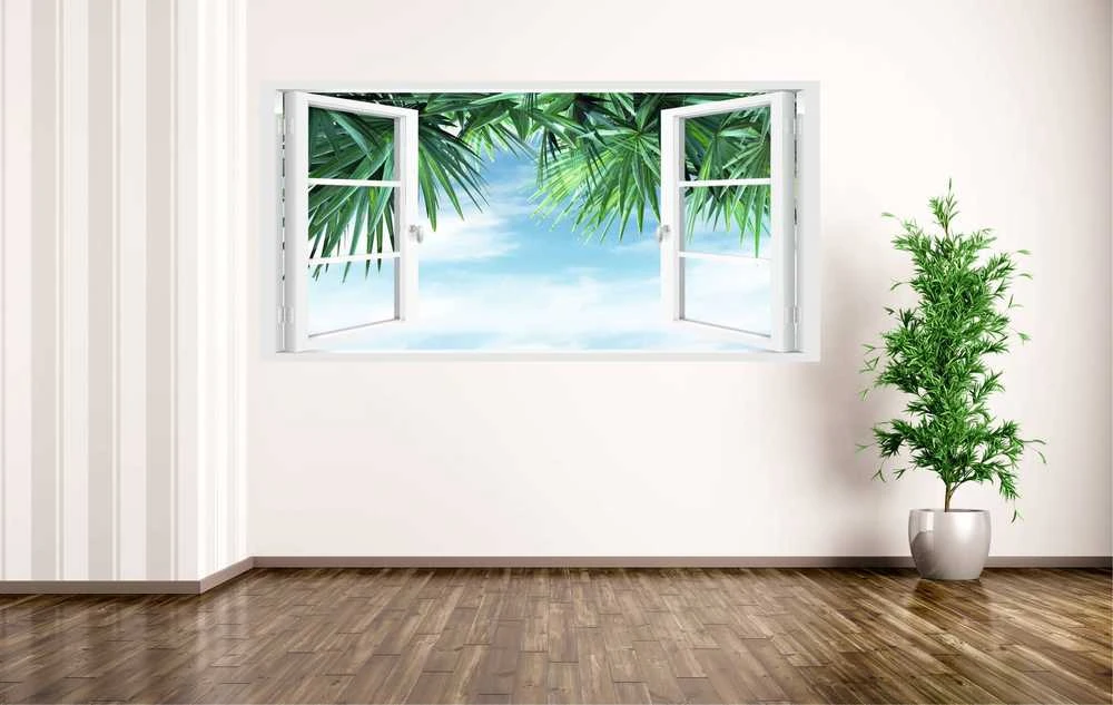 3D lipdukas Langas. Palmės. Horizontalus.