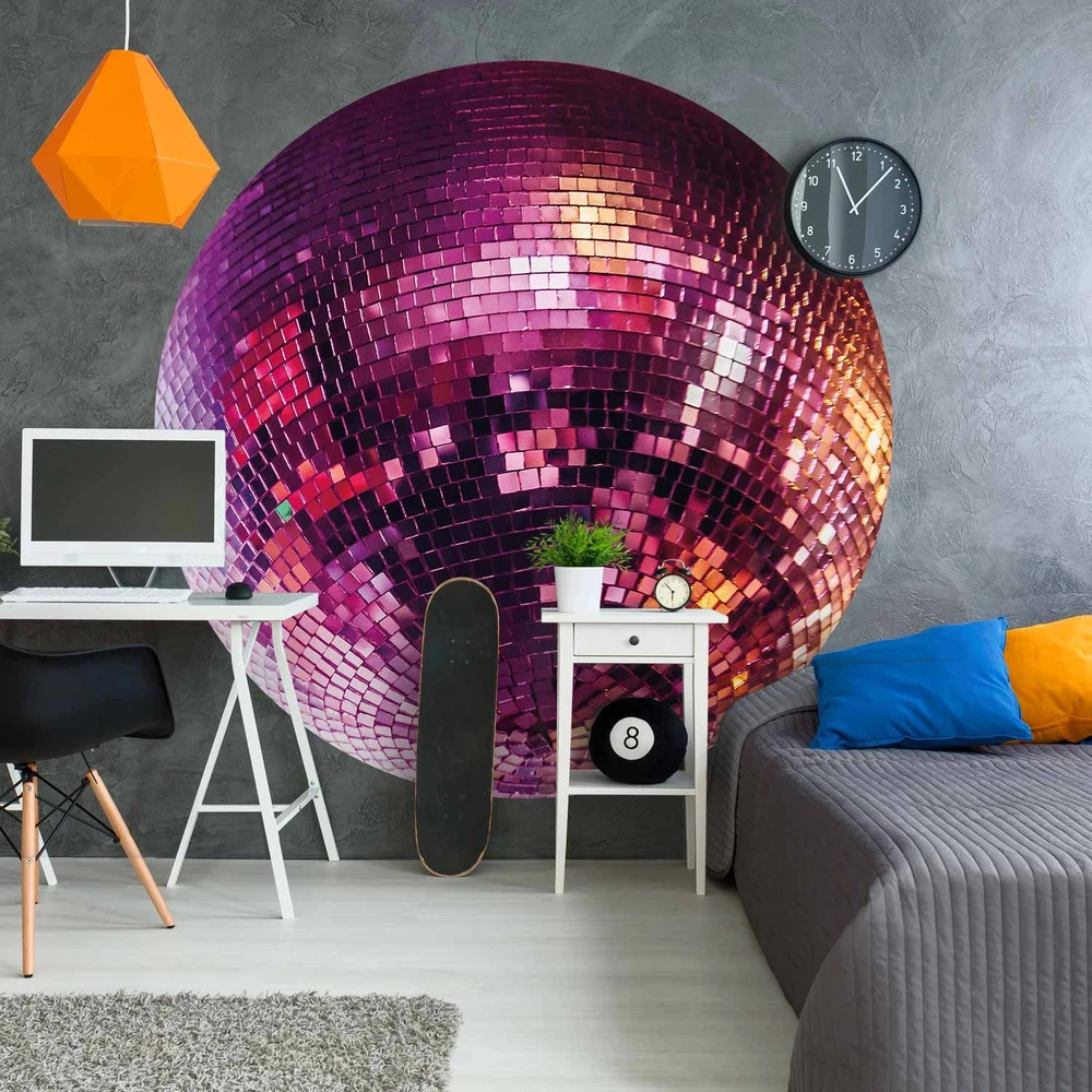 Apvalūs fototapetai - Magentos disko rutulys