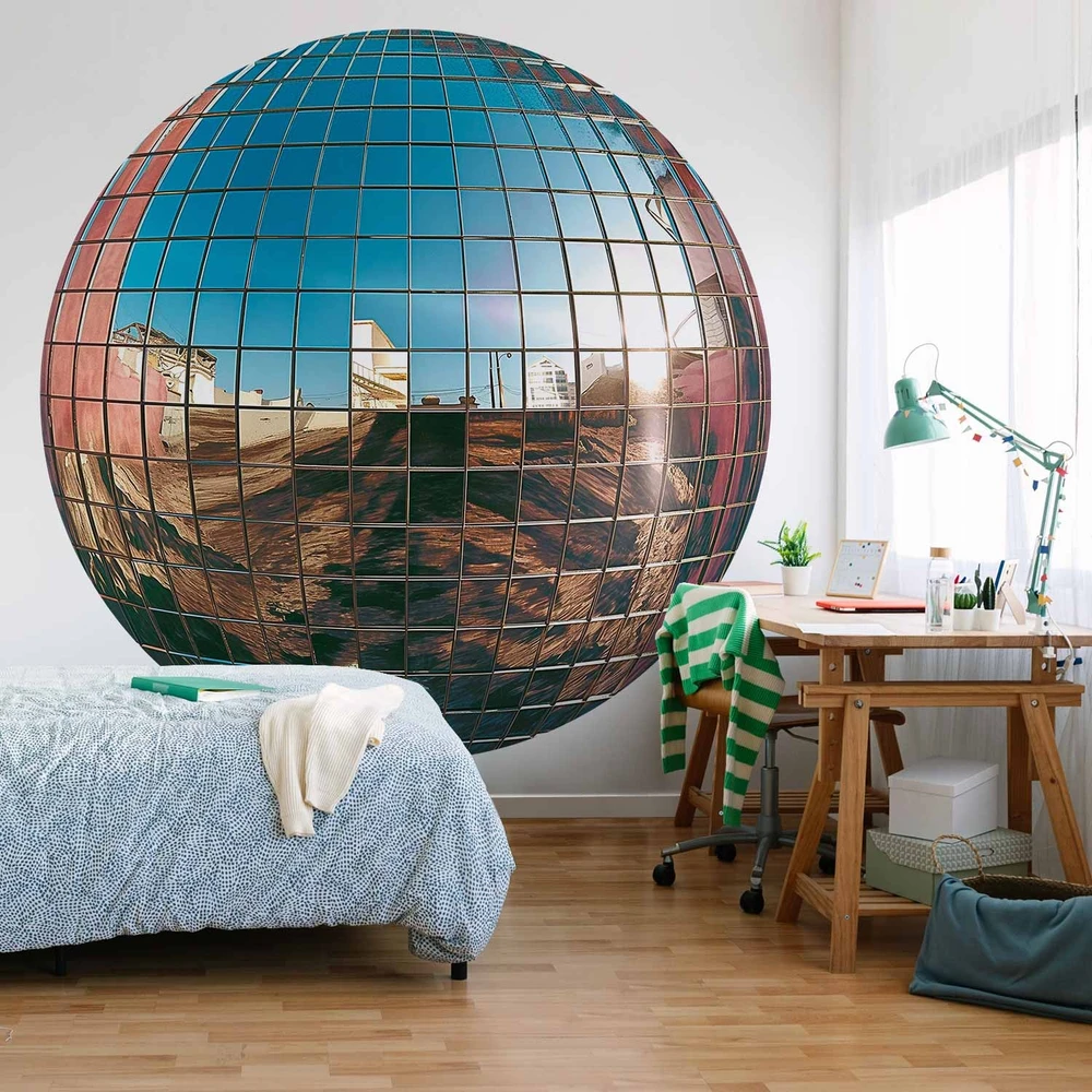 Apvalūs fototapetai - Platinos spalvos disko rutulys