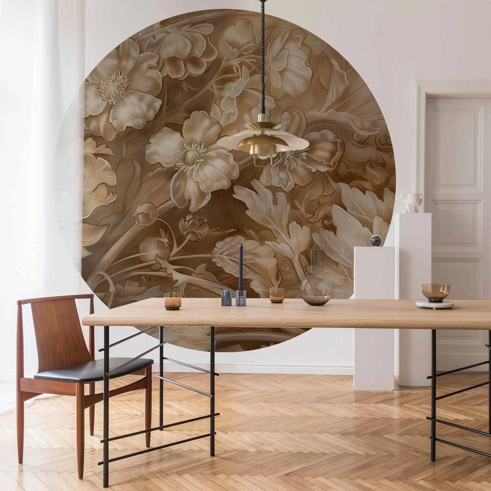 Apvalūs fototapetai - Raižyti augalų ir gėlių ornamentai