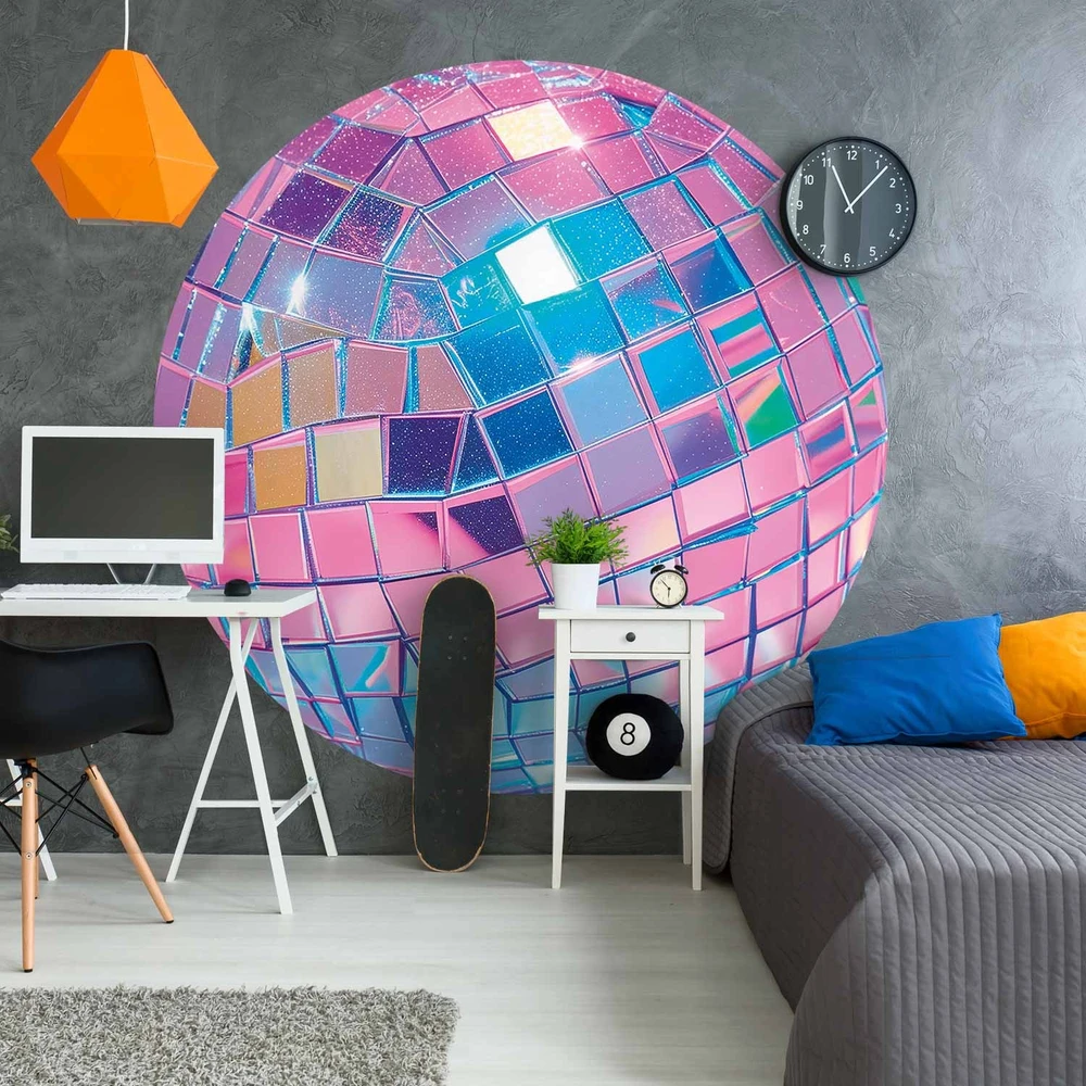 Apvalūs fototapetai - Rožinis disko rutulys