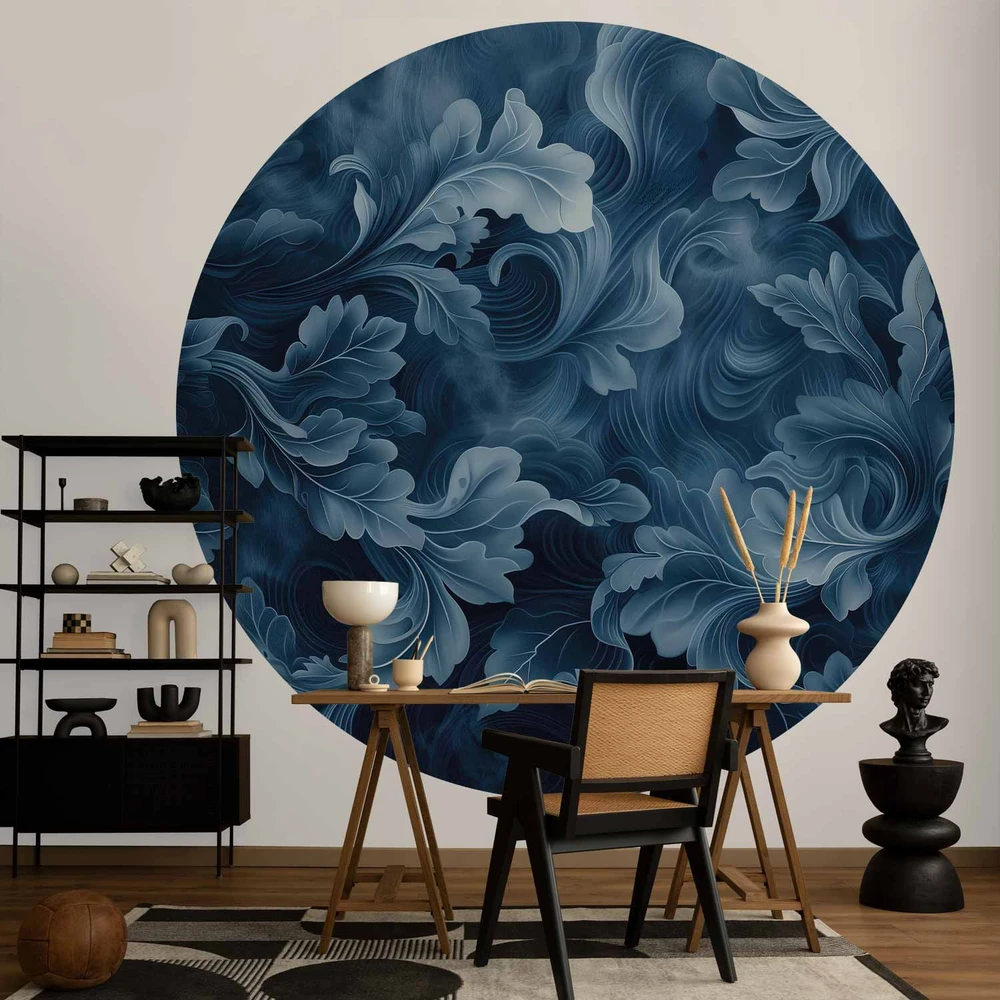 Apvalūs fototapetai - Tankūs tamsiai mėlyni ornamentai
