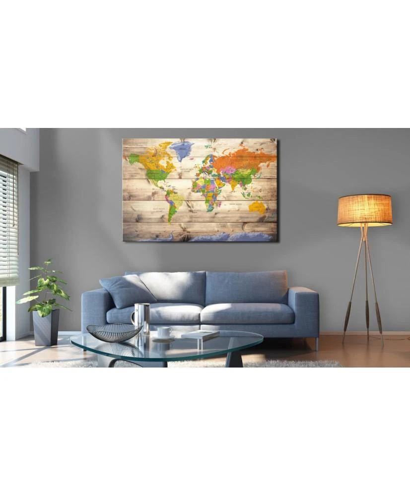 Artgeist Kamštinis paveikslas - Map on wood: Colourful Travels