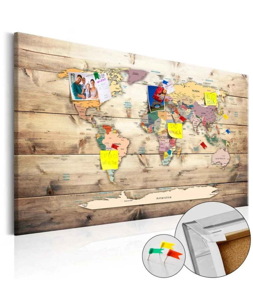 Artgeist Kamštinis paveikslas - World Map: Wooden Oceans