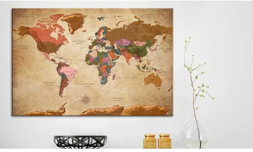 Artgeist Kamštinis paveikslas - World Map: Brown Elegance