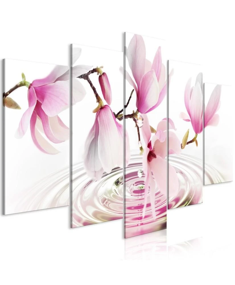 Artgeist Paveikslas - Magnolias over Water (5 Parts) Wide Rožinė