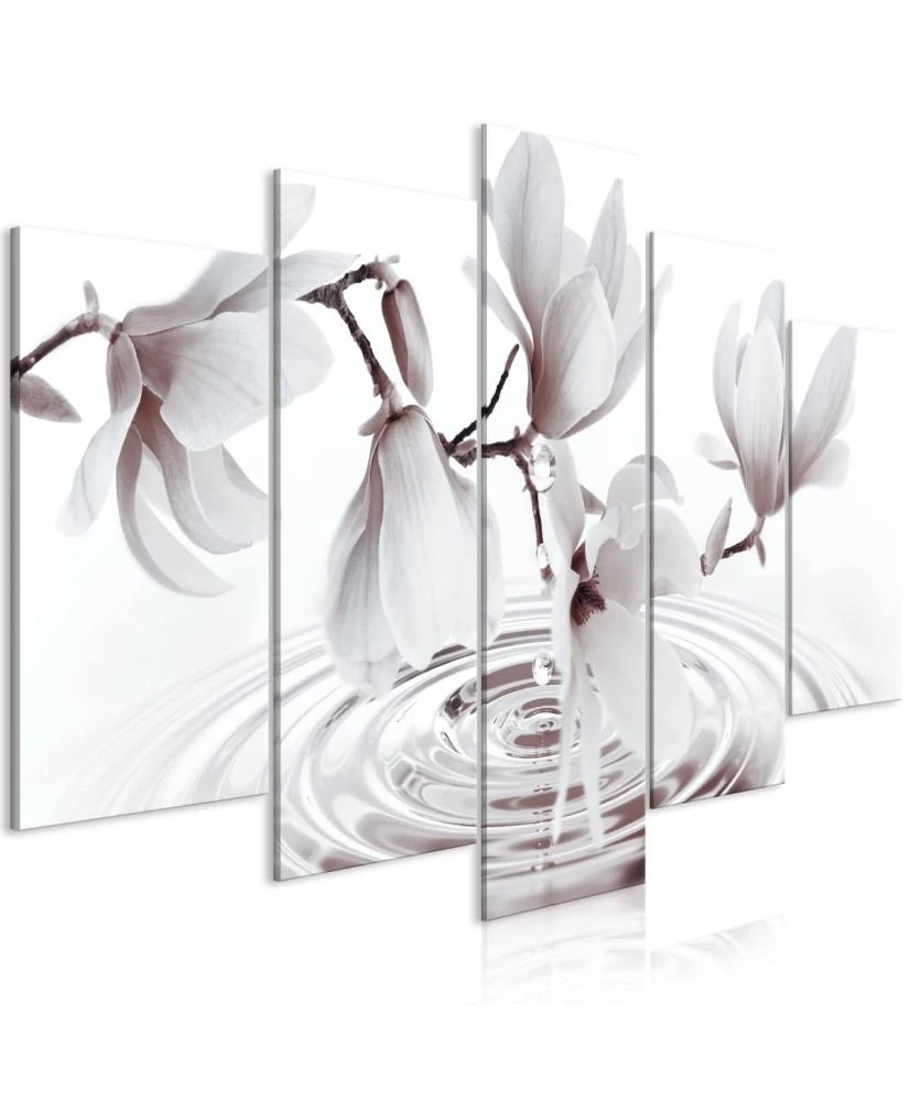 Artgeist Paveikslas - Magnolias over Water (5 Parts) Wide Pilkas