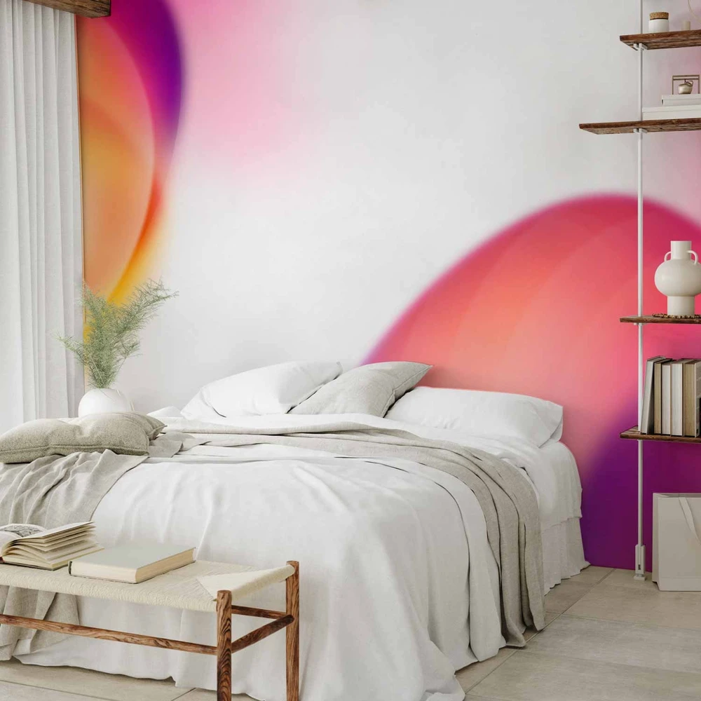 Fototapetai - Abstrakcija ryškios geltonos ir violetinės rožinės formos