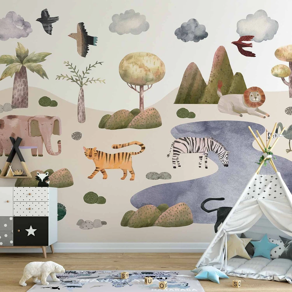 Fototapetai - Afrika mažiesiems pasteliniai savanos gyvūnai