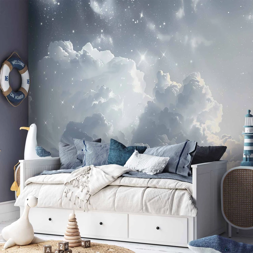 Fototapetai - Astralinė ramybė žvaigždės virš švelnių debesų