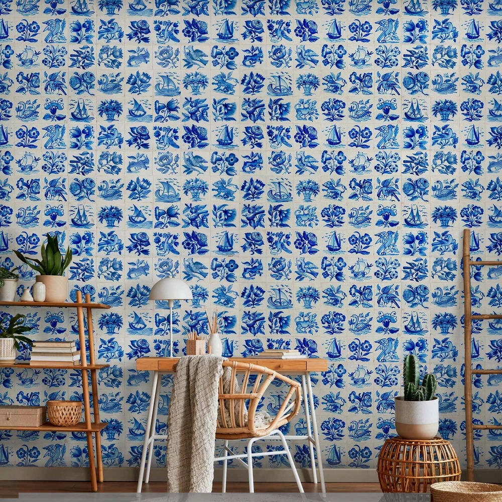 Fototapetai - Azulejo plytelės tradicinės portugališkos keramikos raštas