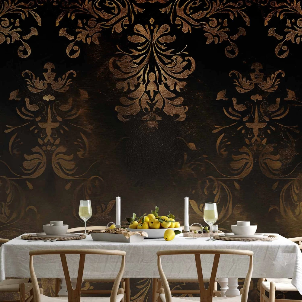 Fototapetai - Barokiniai ornamentai patinuoto aukso ir rudų tonų