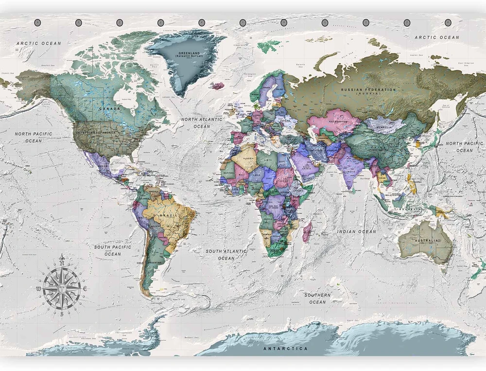 Fototapetai - Geografijos studija pasaulio žemėlapis su šalių pavadinimais anglų kalba