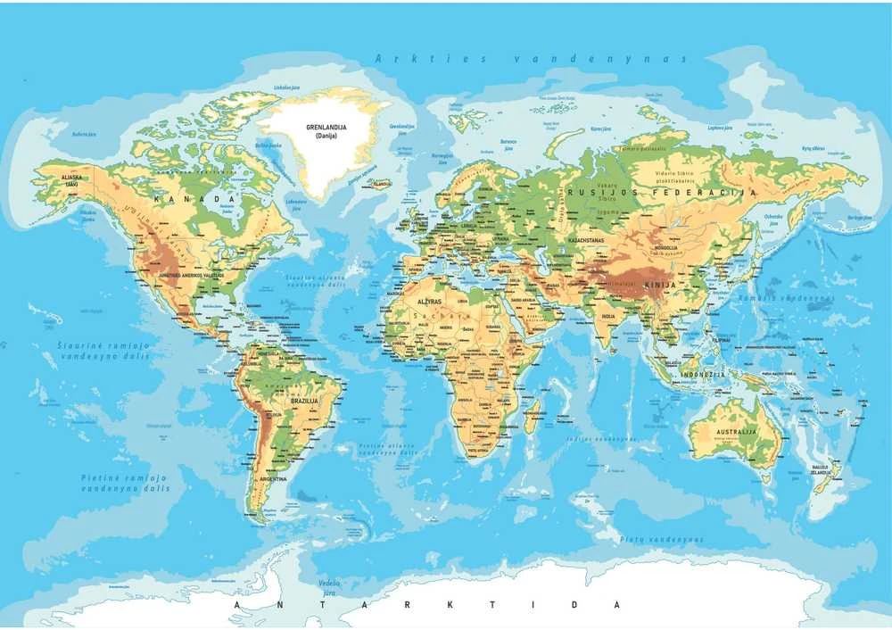 Fototapetai - Geografinis žemėlapis lietuvių kalba