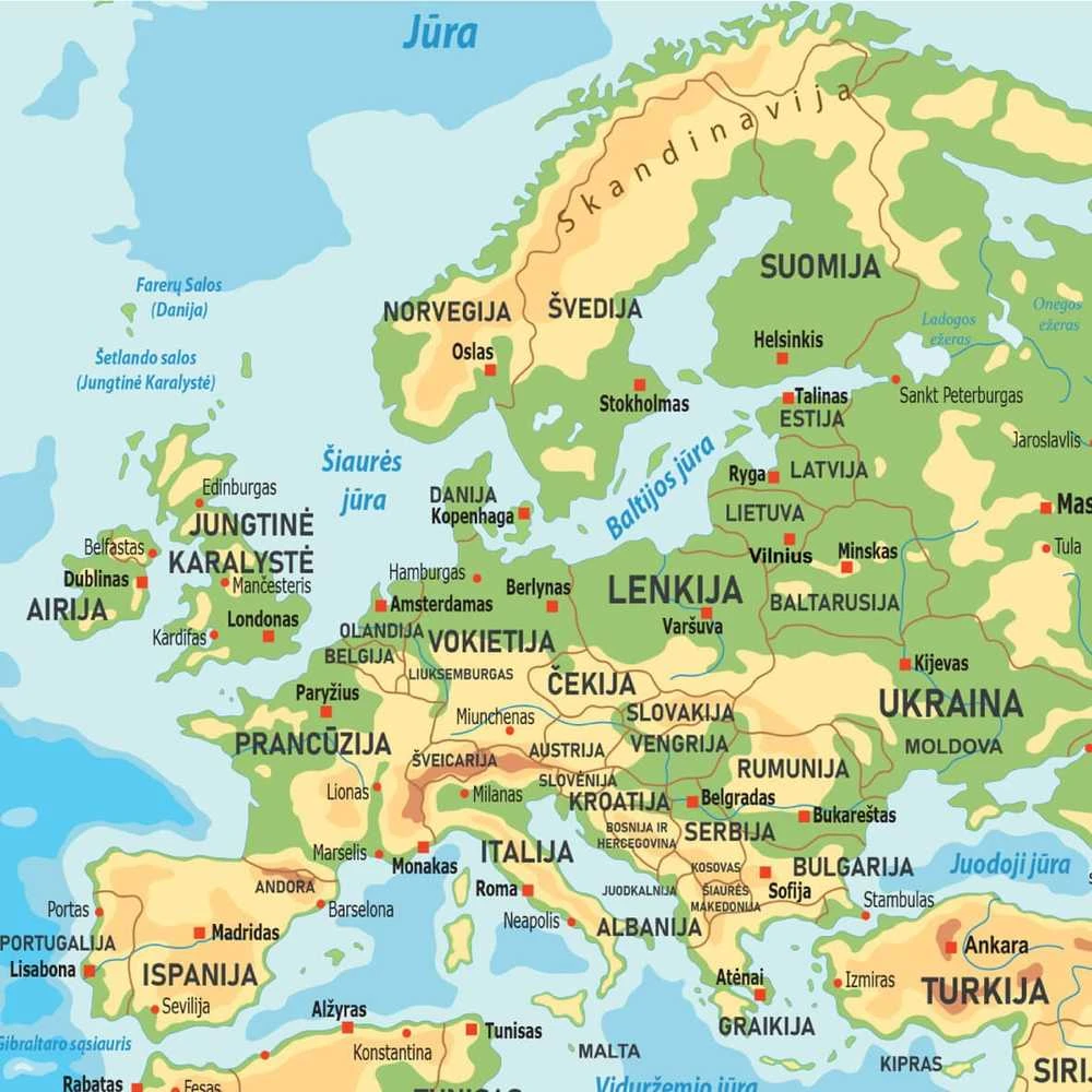 Fototapetai - Geografinis žemėlapis lietuvių kalba