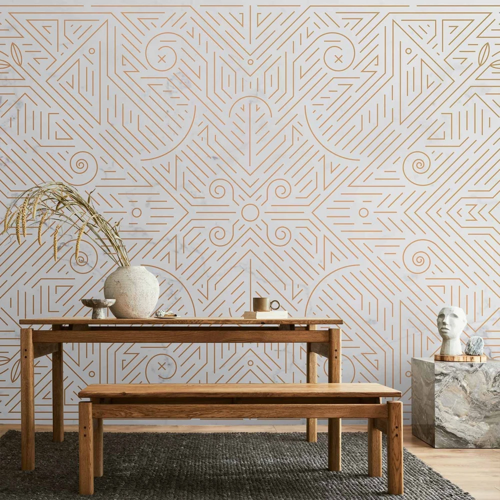 Fototapetai - Geometrinis raštas aukso ir marmuro atspalviai