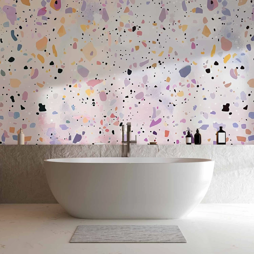 Fototapetai - Konfeti stiliaus terrazzo violetinis rožinis raštas