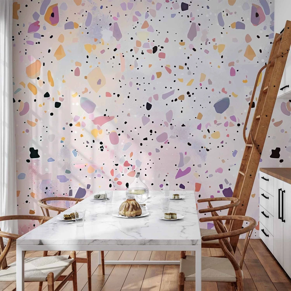 Fototapetai - Konfeti stiliaus terrazzo violetinis rožinis raštas