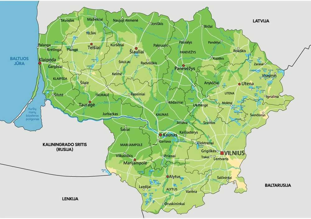 Fototapetai - Lietuvos žemėlapis lietuvių kalba
