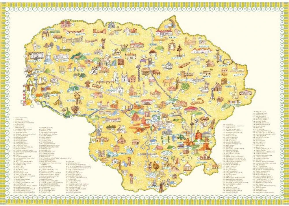 Fototapetai - Lietuvos žemėlapis su miestais ir miesteliais