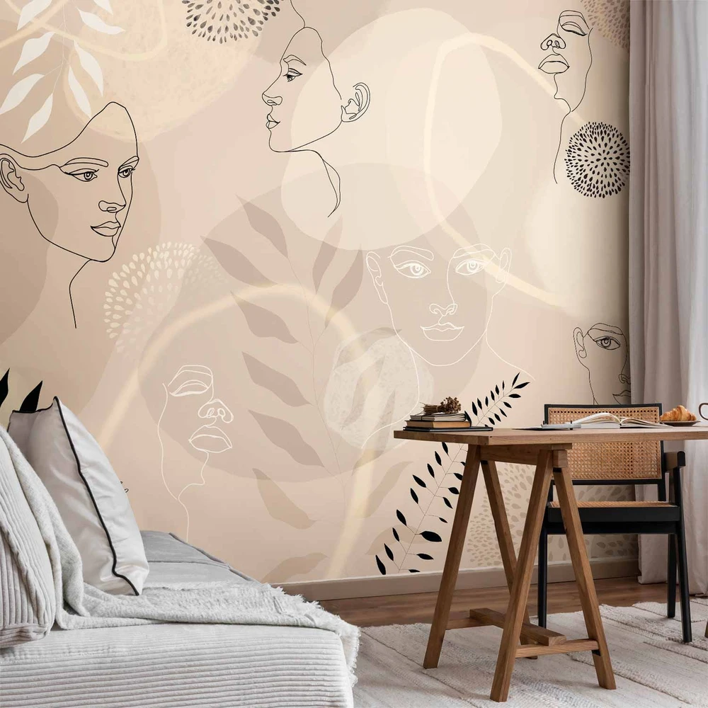 Fototapetai - Linijinė grafika smėlio spalvoje