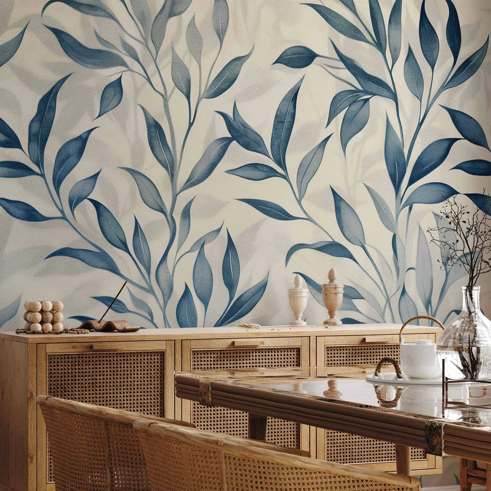 Fototapetai - Mėlyni lapai subtilus botaninis motyvas