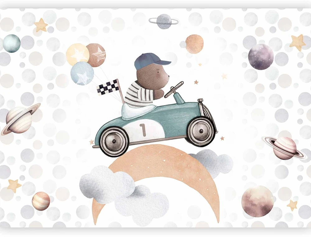 Fototapetai - Meškiukas lenktyniniame automobilyje