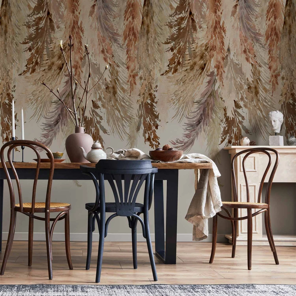 Fototapetai - Minimalistinis boho peizažas kabantys smėlio spalvos lapai