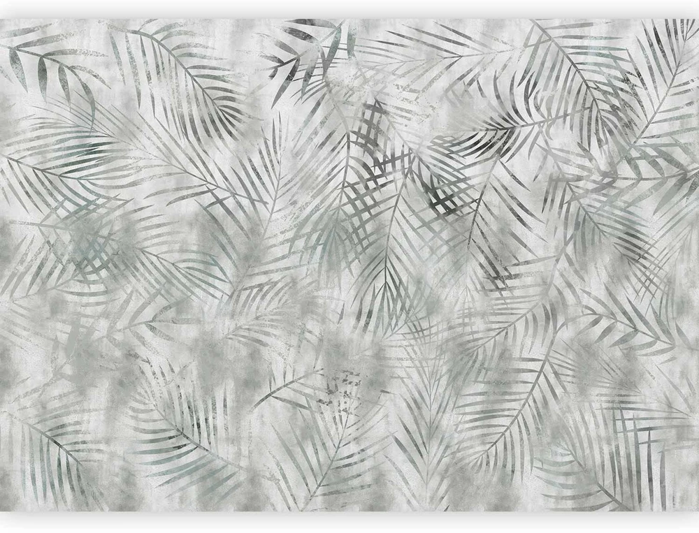 Fototapetai - Minimalistinis peizažas su pilkais egzotiniais lapais