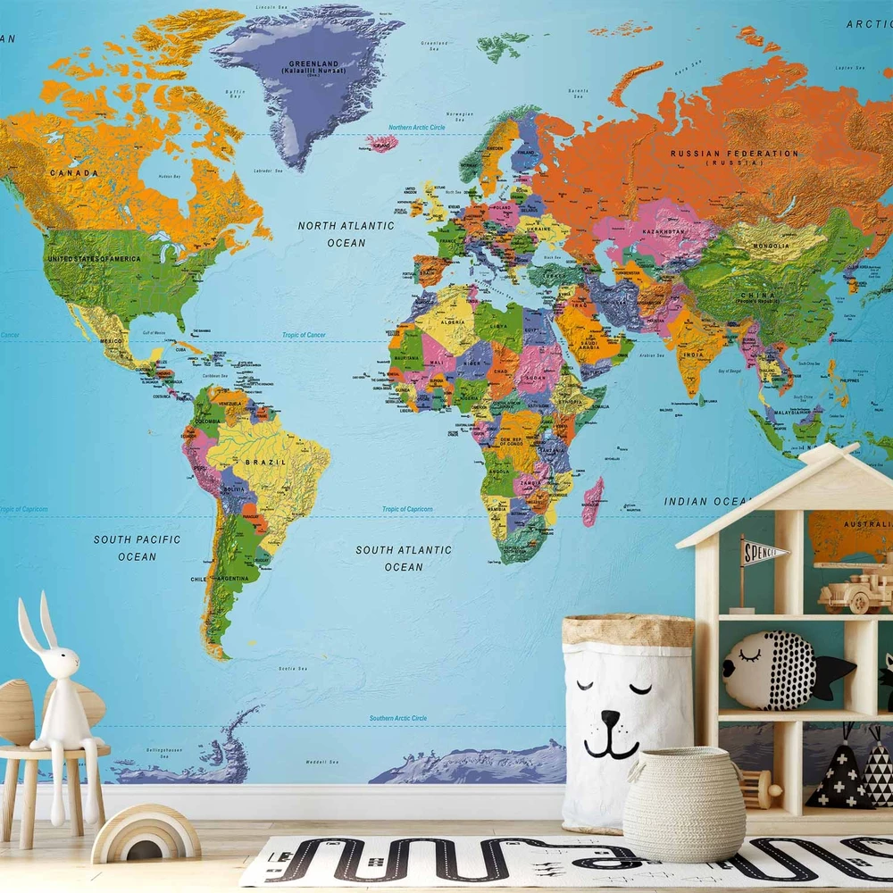 Fototapetai - Pasaulio žemėlapis spalvinga geografija