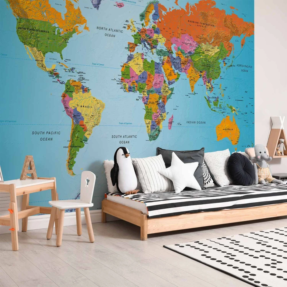 Fototapetai - Pasaulio žemėlapis spalvinga geografija