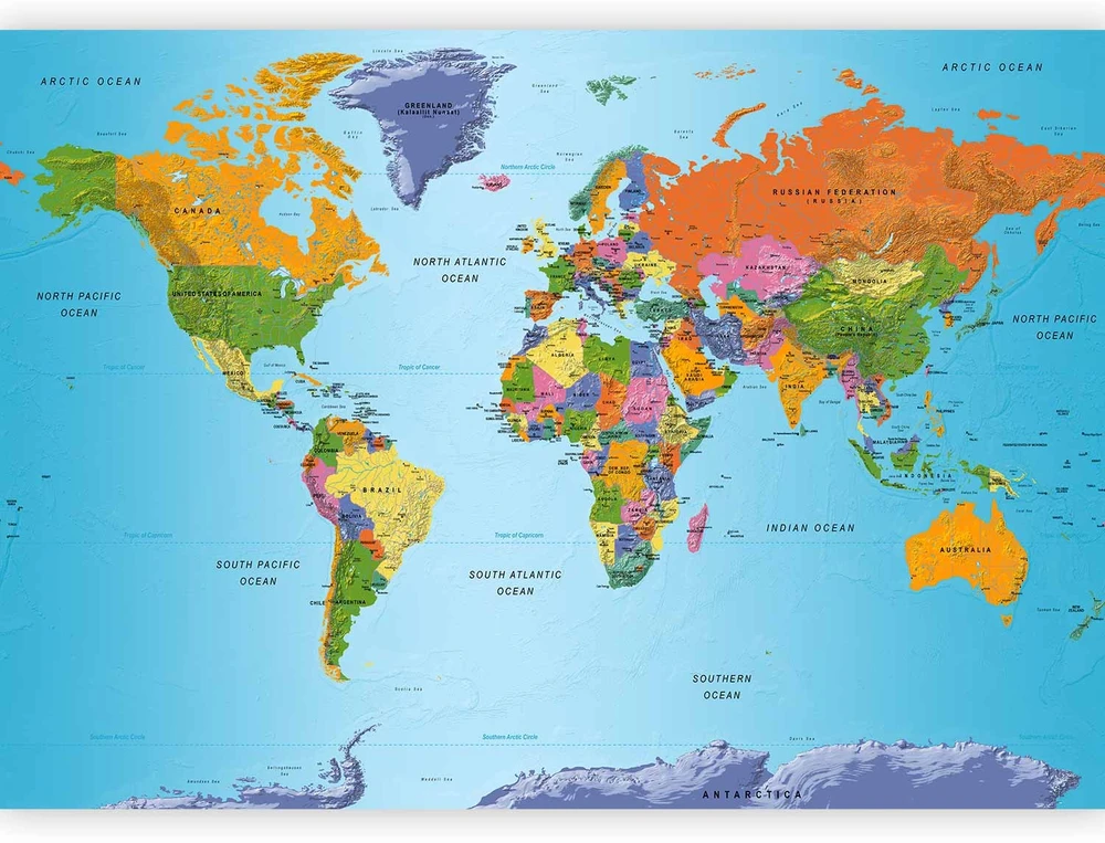 Fototapetai - Pasaulio žemėlapis spalvinga geografija