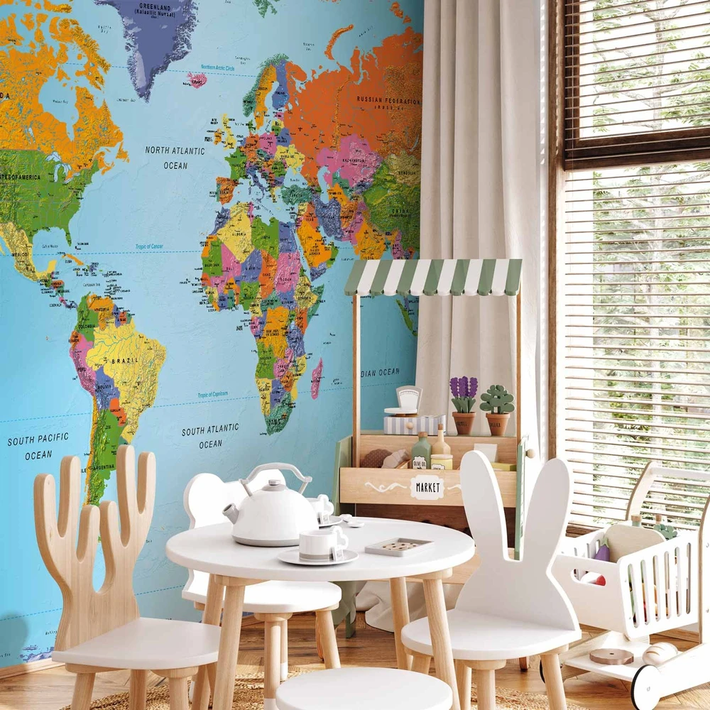 Fototapetai - Pasaulio žemėlapis spalvinga geografija