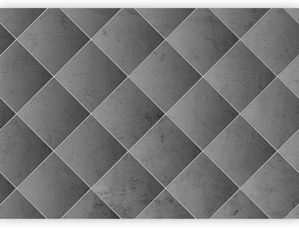 Fototapetai - Pilka simetrija geometrinis betono raštas su baltomis jungtimis