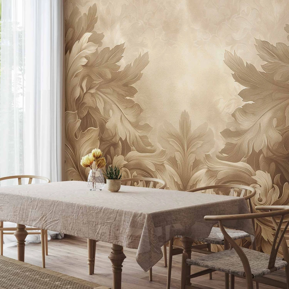 Fototapetai - Raižyti barokiniai ornamentai sodri sepijos kompozicija