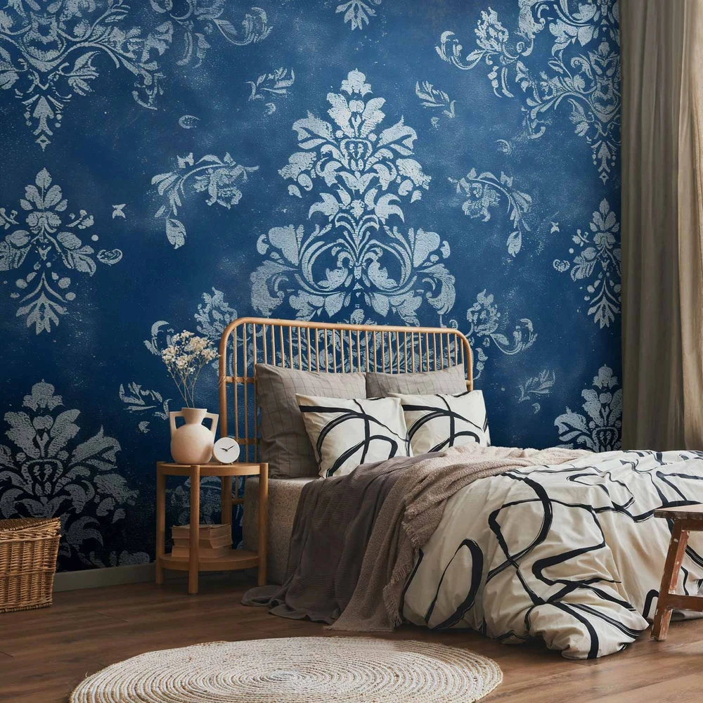 Fototapetai - Retro ornamentas nutrintų mėlynų tonų dekoratyvus motyvas