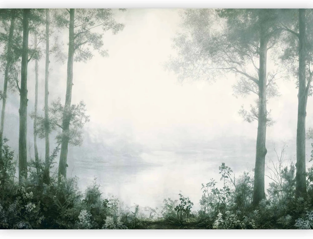 Fototapetai - Retro peizažas giraitė ir tvenkinys žalsvais atspalviais